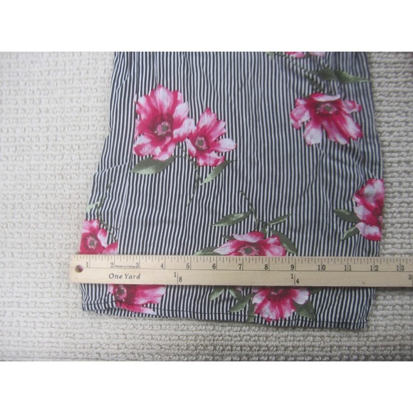 Haute Monde Pants Womens Large Black White Floral Stripe Wide Leg Pull On Rayon - Picture 3 of 11